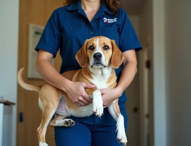 Technician respectfully transporting a deceased dog in Canadian